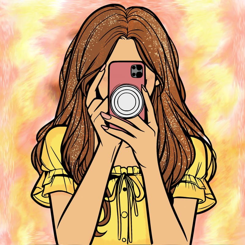 a realistic girl holding her phone taking pictures