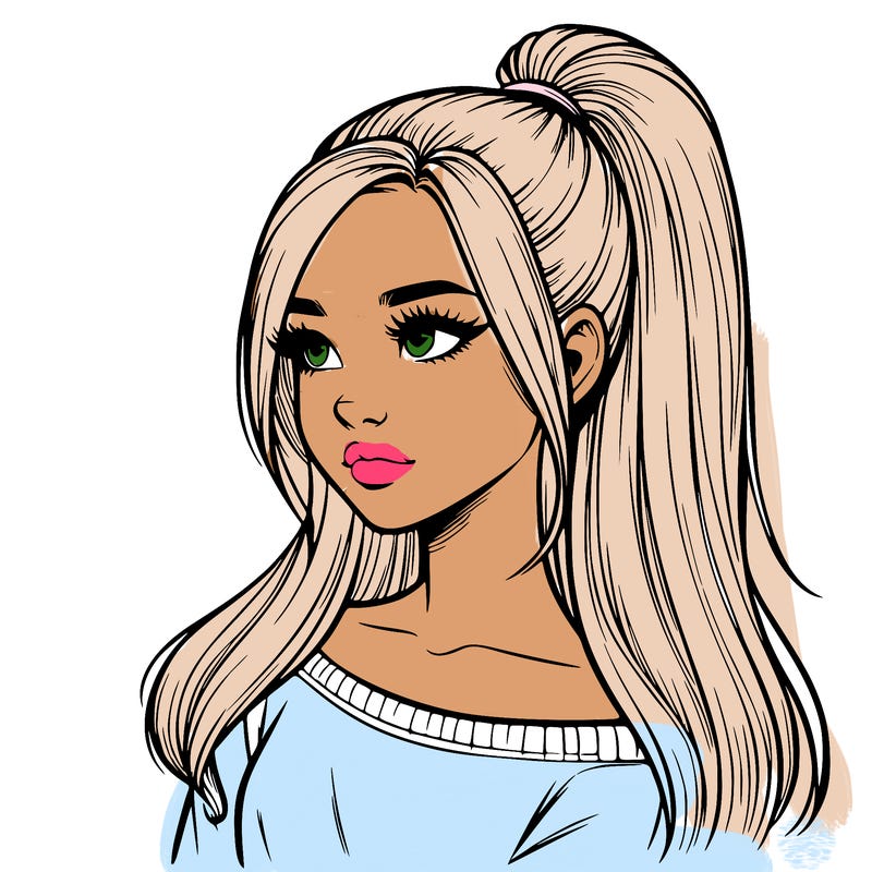 realistic girl with a high ponytail