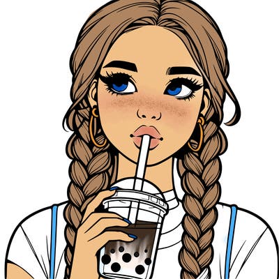 realistic girl with braided hair drinking boba