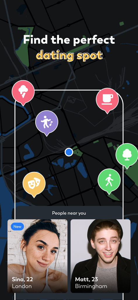 LOVOO Dating-App-Karte zeigt lokale Dating-Spots und Singles in der Nähe