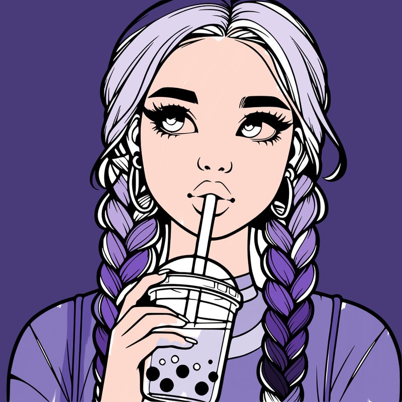 realistic girl with braided hair drinking boba