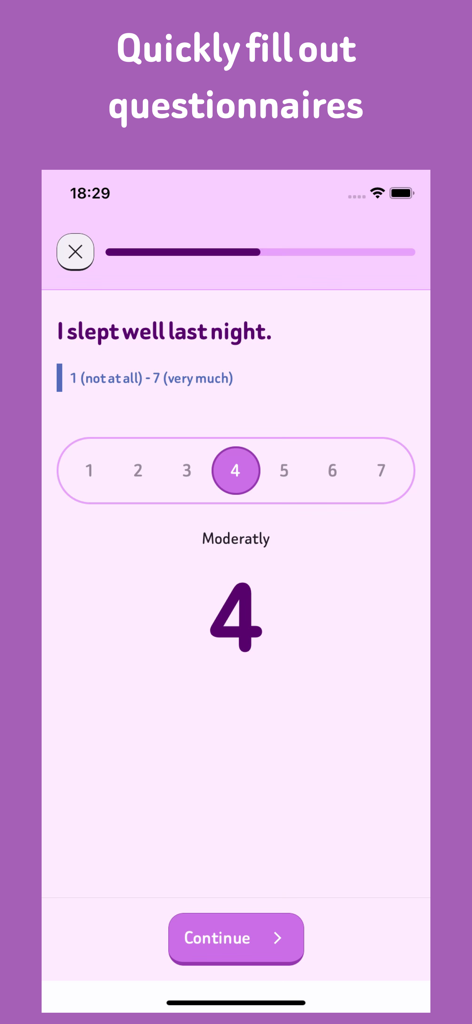 Smile companion - Smile companion app questionnaire screen showing a rating scale