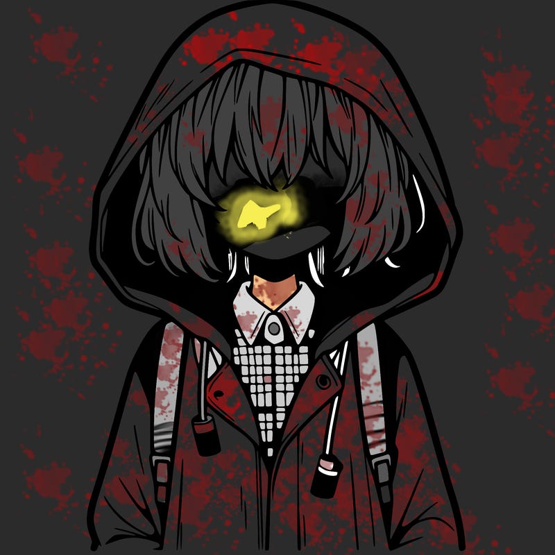 little anime girl in a raincoat her hair is covering her eyes she has a lighter