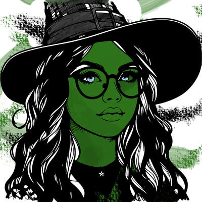 a witch with glasses realistic