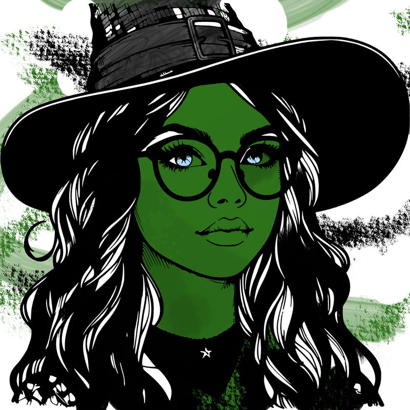 a witch with glasses realistic