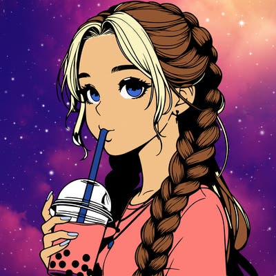 realistic girl with braided hair drinking boba