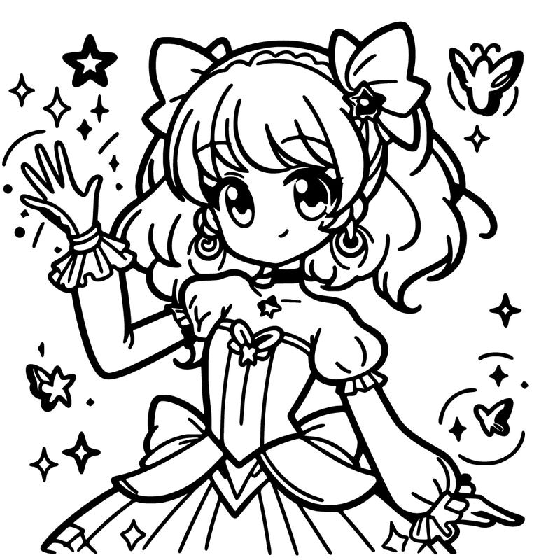 magical girl drawing herself
