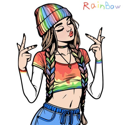 realistic teenage girl with braids and a beanie and crop top doing 🫶🏼