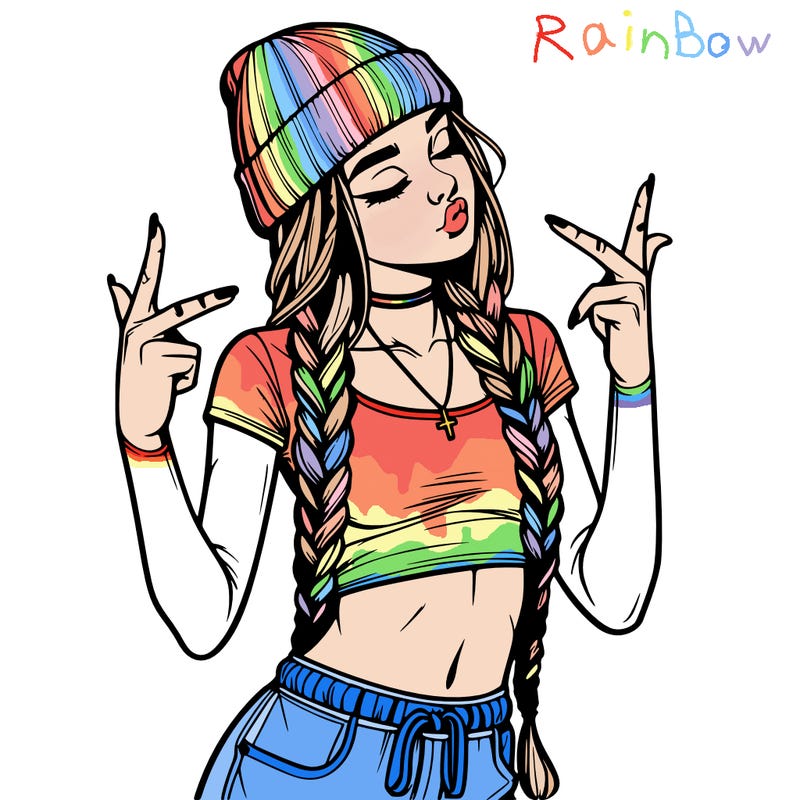 realistic teenage girl with braids and a beanie and crop top doing 🫶🏼