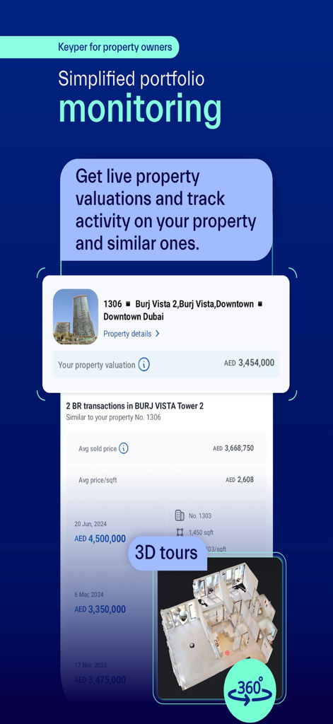 Keyper: Manage & Rent Property - Keyper app dashboard for property owners showing live property valuations and market activity