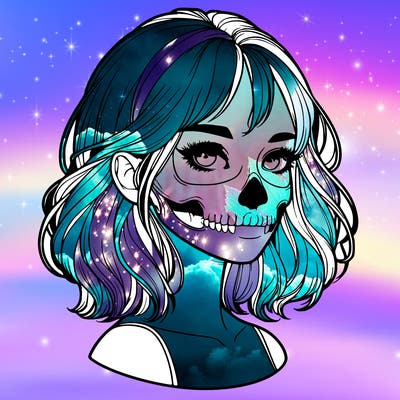 realistic girl with skull