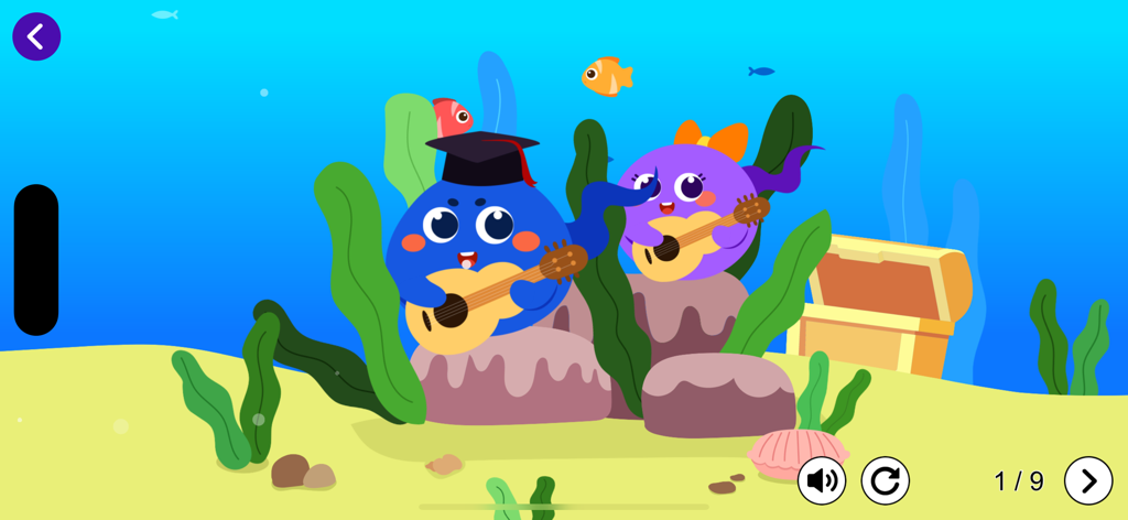 蝌蚪音乐课 - Two cartoon tadpole characters playing instruments in an underwater music lesson scene