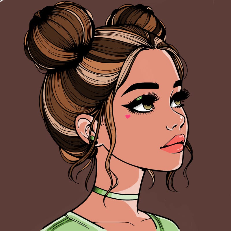 realistic girl with buns on the top of her head