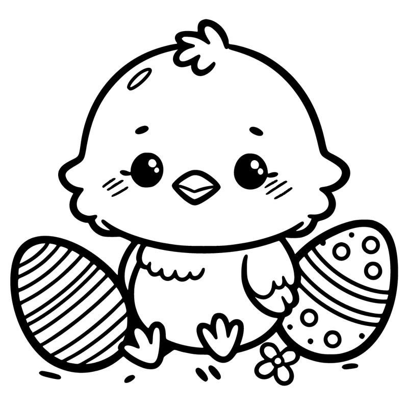 cute easter chick with eggs