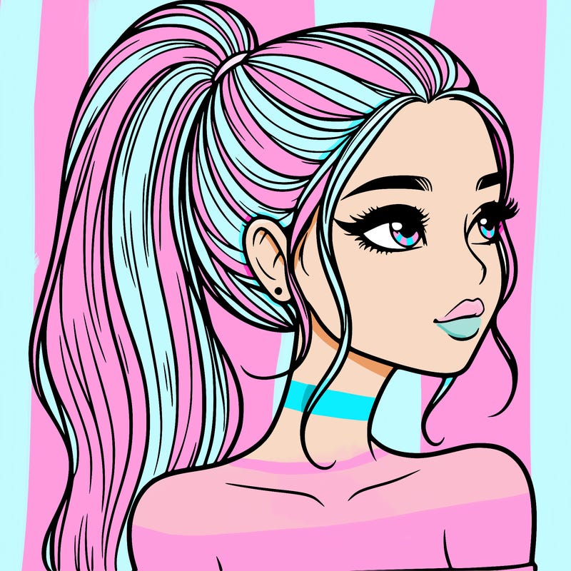 a beautiful and realistic girl with a high pony tail