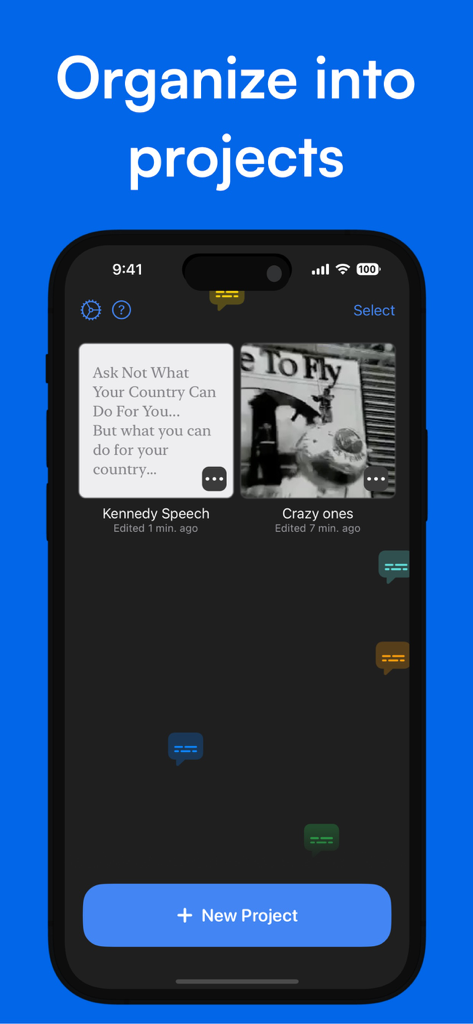 Interface of Spiik app showing voice recordings organized into different folders