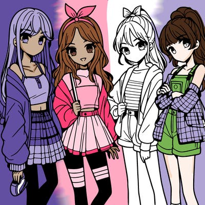 teen manga girls group of 4