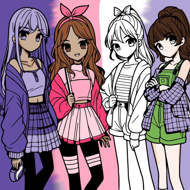 teen manga girls group of 4