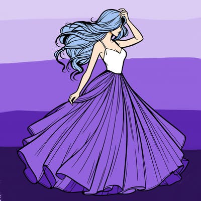 realistic woman with dress flowing in the wind
