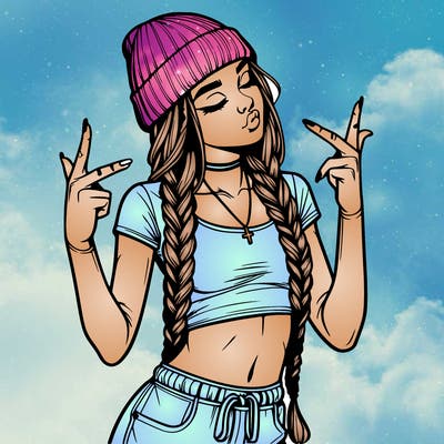 realistic teenage girl with braids and a beanie and crop top doing 🫶🏼