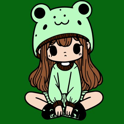 a girl wearing a frog hat and some frog socks