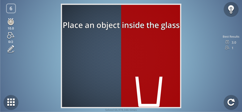 Brain It On! - Level screen of Brain It On physics puzzle game with the goal to place an object inside a glass