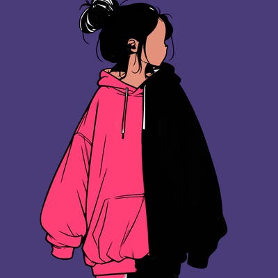 realistic girl with a oversized sweatshirt on and a bun