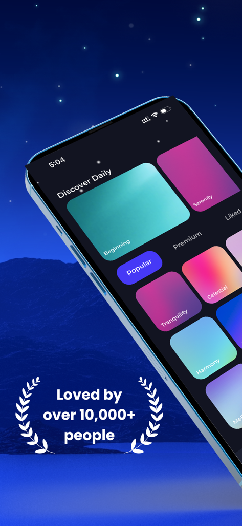Insomnia Relief - Sleep music - Interface de l'application Soulagement Insomnie affichant diverses catégories de musique de sommeil apaisantes telles que Tranquillité Harmonie et Céleste