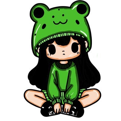 a girl wearing a frog hat and some frog socks