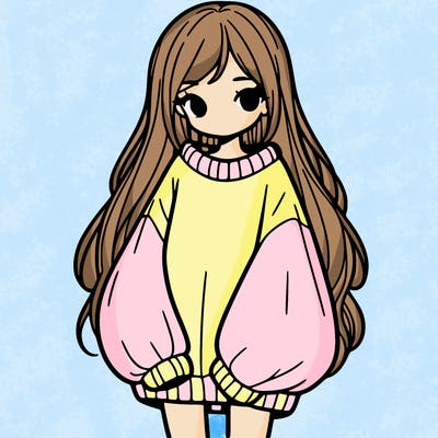 girl with long hair and is wearing an oversized sweater