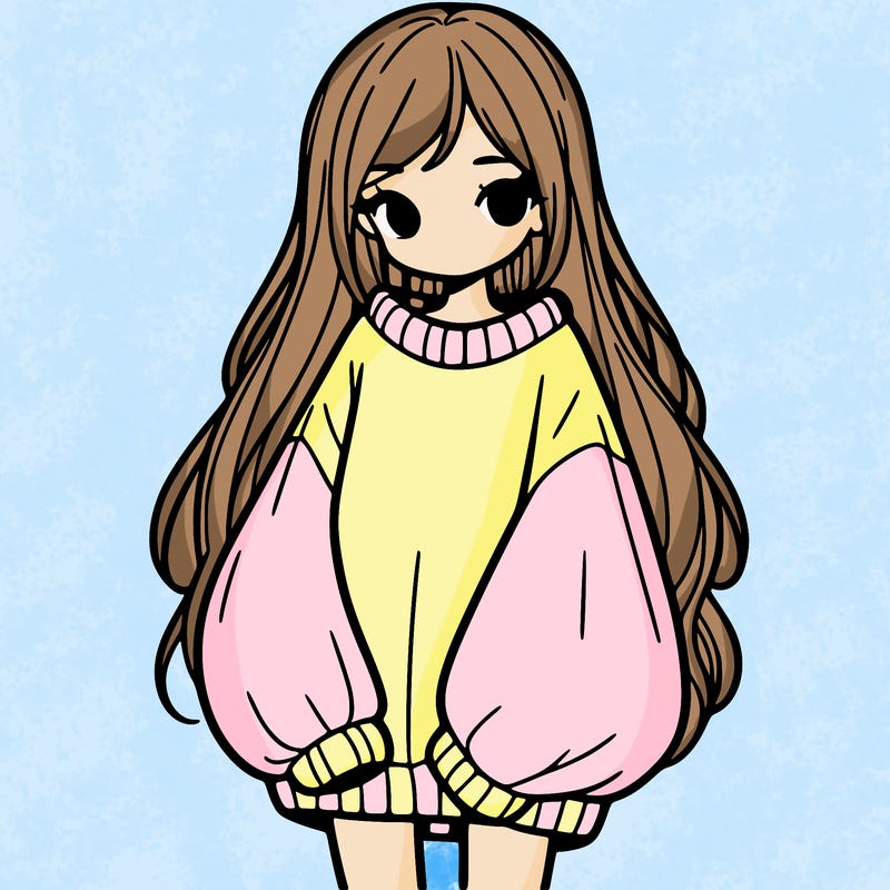 girl with long hair and is wearing an oversized sweater