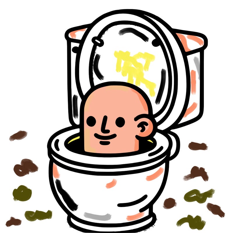 human head inside of toliet