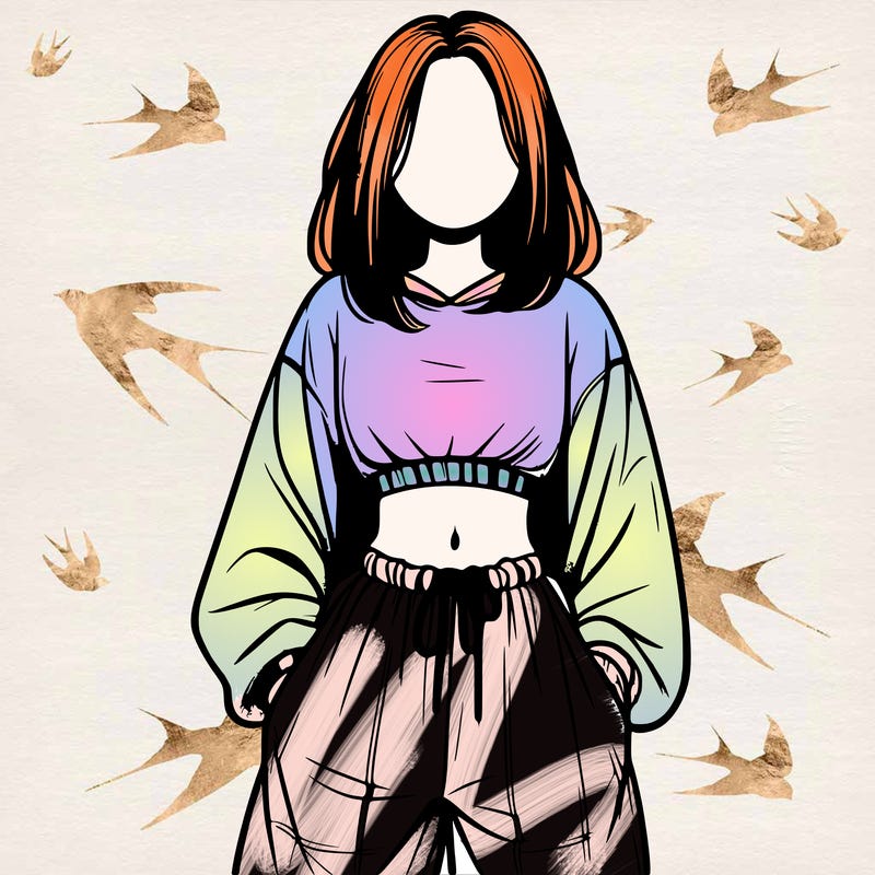 realistic girl faceless with baggy pants and a crop top