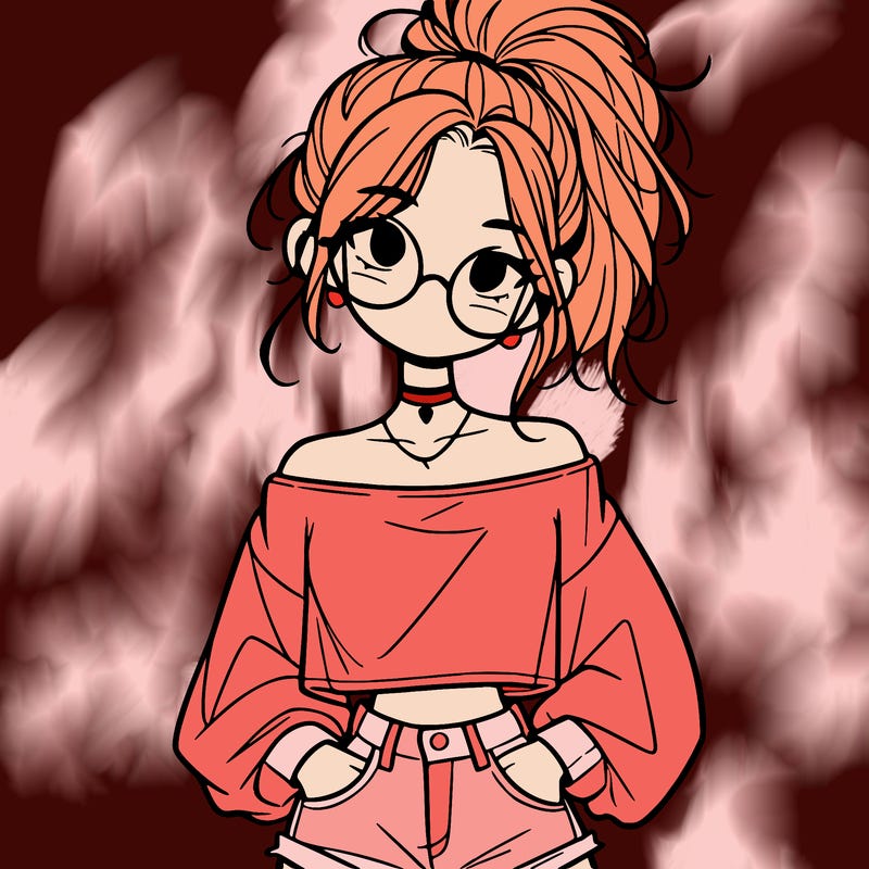 girl with a messy ponytail glasses a baggy crop top and jean shorts