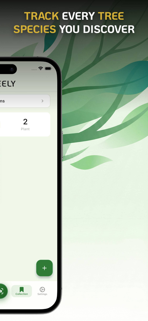 Tree Identifier : Leaf Finder - Treely app screen for tracking discovered tree species in a digital collection