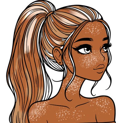 a beautiful and realistic girl with a high pony tail