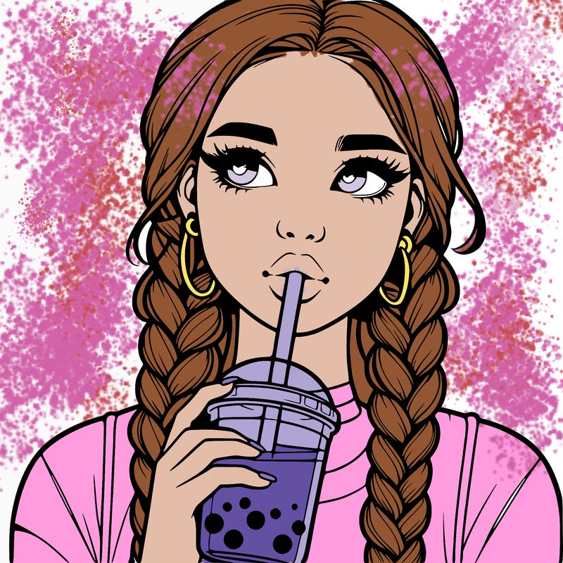 realistic girl with braided hair drinking boba