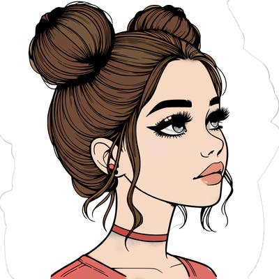 realistic girl with buns on the top of her head