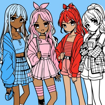 teen manga girls group of 4
