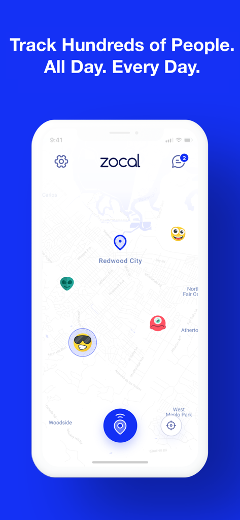 Zocal - Live Location Sharing - Interfaz de la aplicación Zocal que muestra un mapa con las ubicaciones en vivo de amigos y familiares