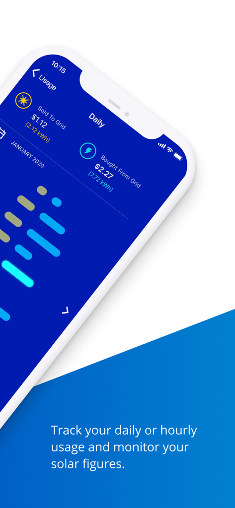 AGL - AGL app interface showing daily electricity usage and solar energy exported to the grid