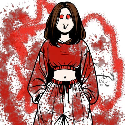 realistic girl faceless with baggy pants and a crop top