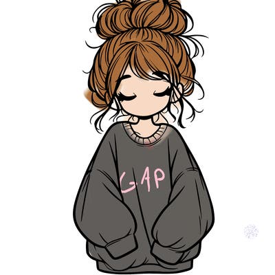 girl with baggy sweatshirt and messy bun