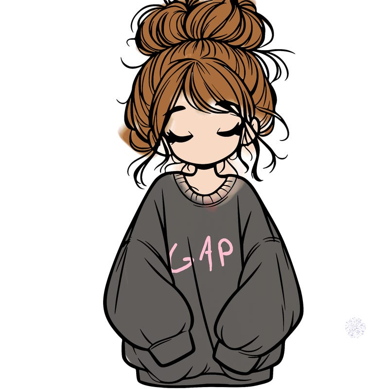 girl with baggy sweatshirt and messy bun