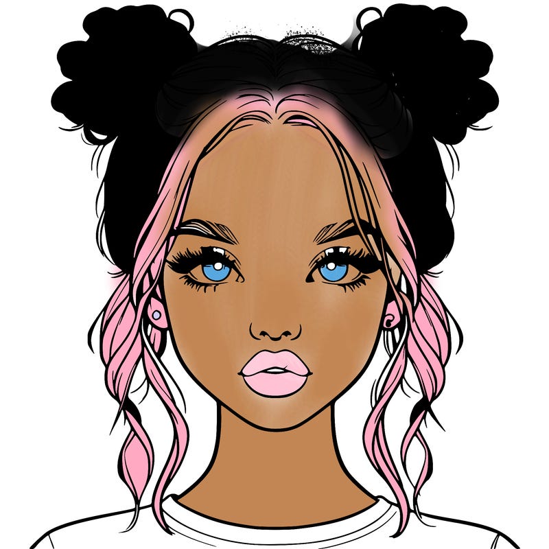 realistic girl with two buns in hair and lips