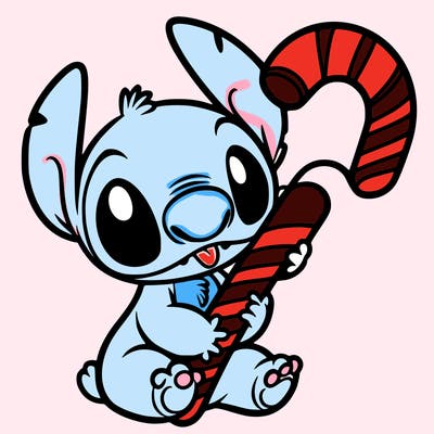 stich with a candy cane