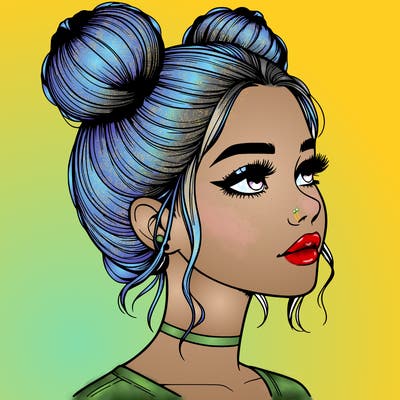 realistic girl with buns on the top of her head