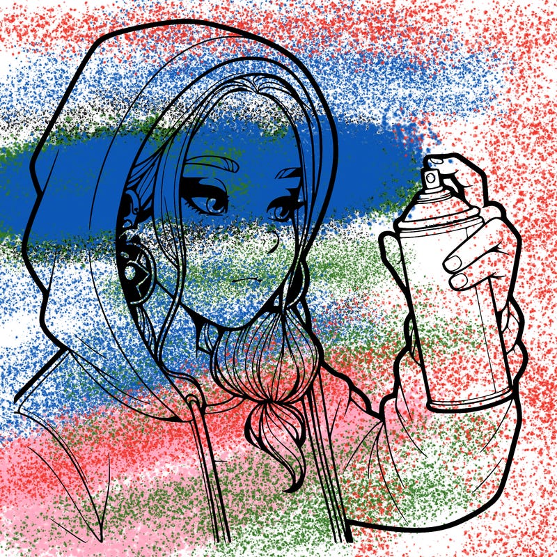 a realistic girl, spray painting