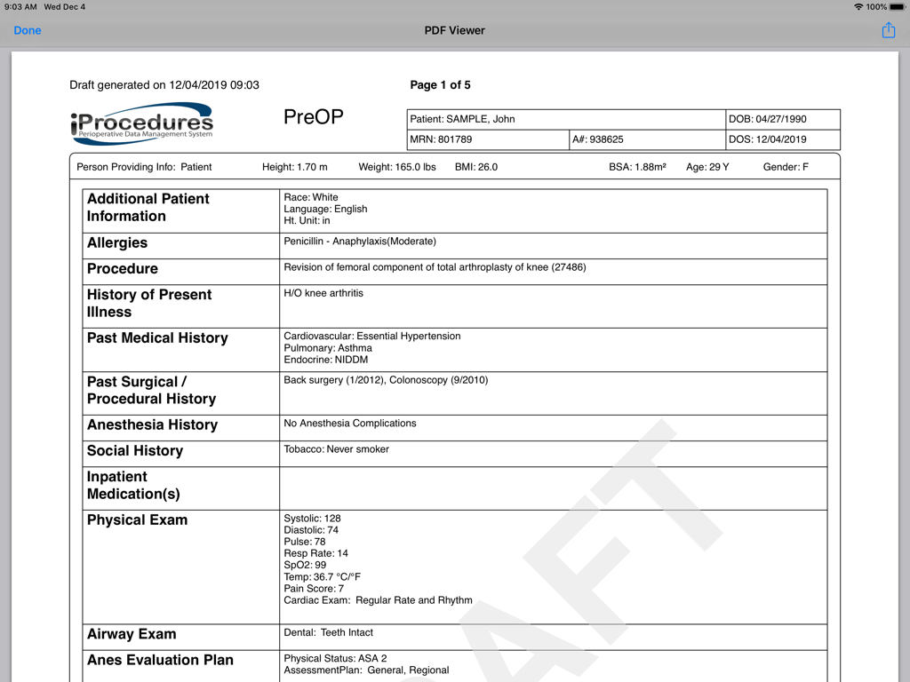 iPro Anesthesia 2 - Preoperative patient health record and documentation on iPro Anesthesia 2
