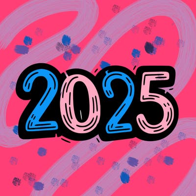 one line scrawled numbers sketch design “2025”